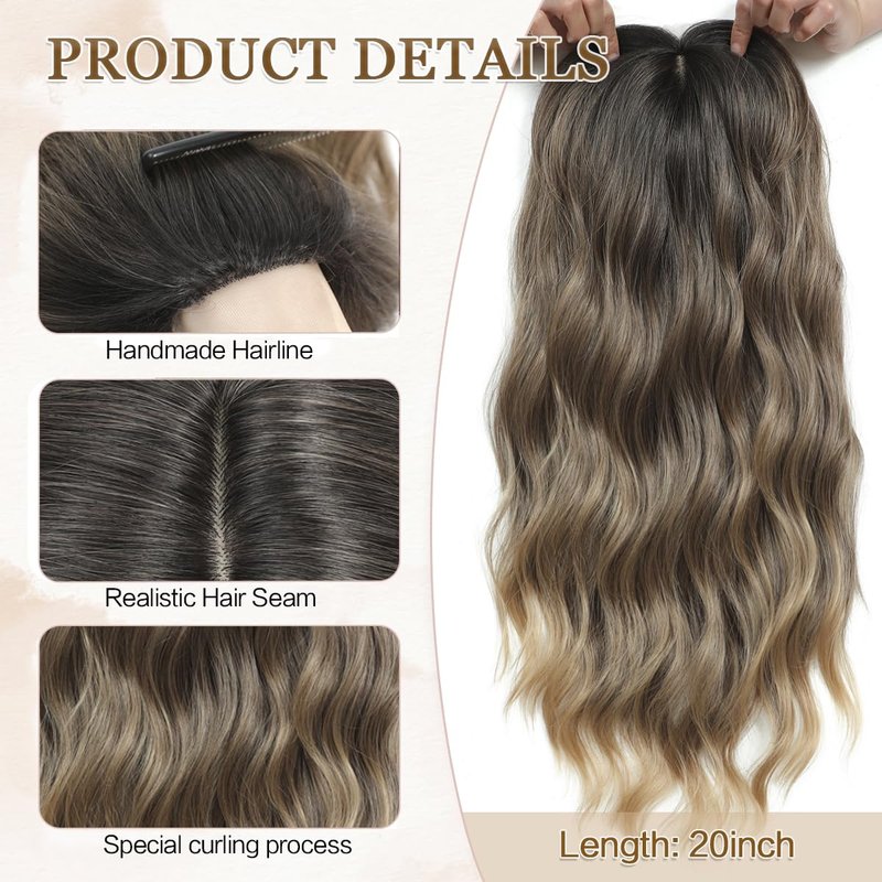 gulagula 20" Wavy Hair Topper 6.5"x6.5" Base Size Hair Toppers for Women Synthetic Hairpieces for Women with Thinning hair Wavy Clip In