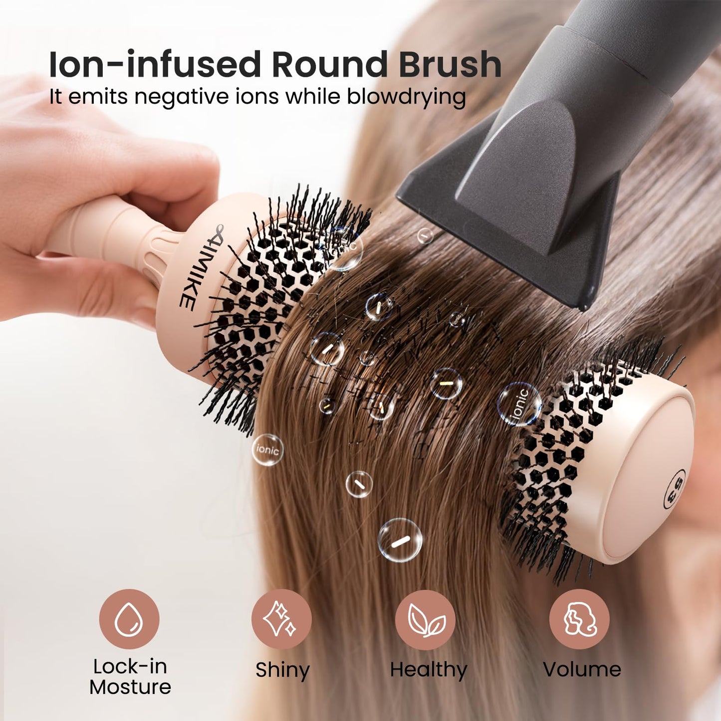 AIMIKE Round Brush for Blow Out, Extra Long Round Hair Brush w/Nano Thermal Ceramic & Ionic Tech, for Blow Drying & Styling, Curling and Shine - Barrel 2.1 inch