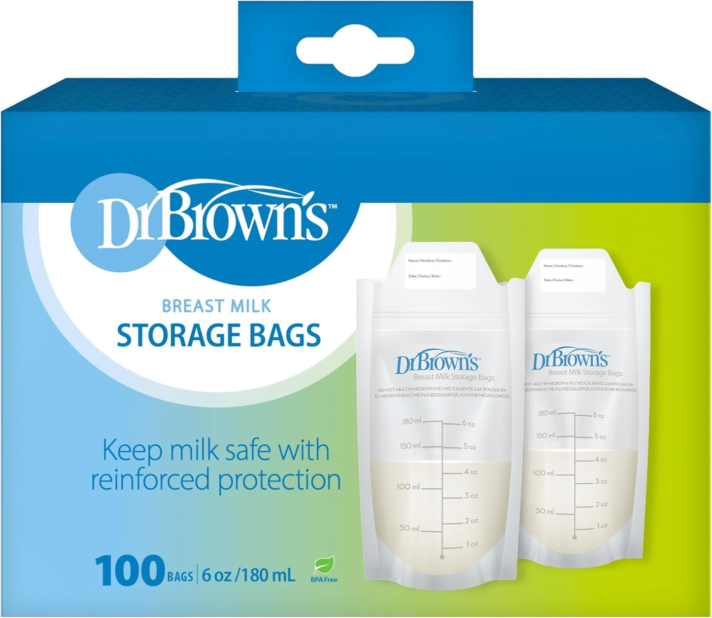 Dr. Brown’s Breast Milk Storage Bags - Durable Disposable Freezer Bags | 100 Count, 6 oz, BPA-Free
