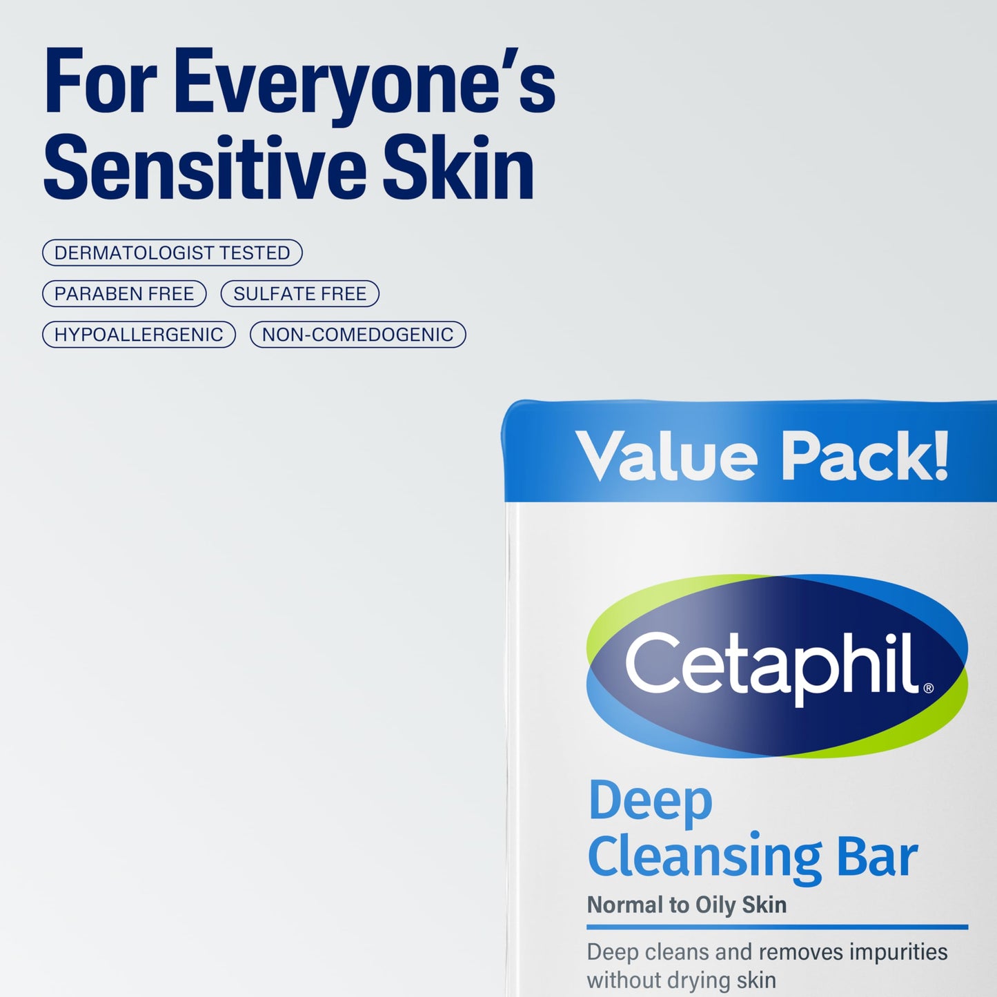 Cetaphil Bar Soap, Deep Cleansing Face and Body Bar, Pack of 6, For Dry to Normal, Sensitive Skin, Soap Free, Hypoallergenic, Paraben Free, Fragrance Free, Removes Makeup, Dirt and Oil