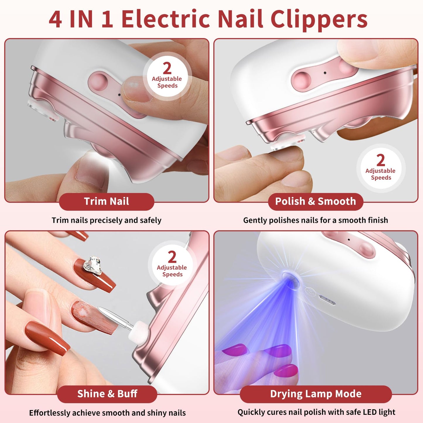 2025 Upgraded 4-in-1 Electric Nail Clipper for Seniors Adults Kids, Automatic Nail Trimmer with 3 Speeds, LED Light & Nail Debris Storage, Rechargeable Electric Toenail Clipper for Thick Nails