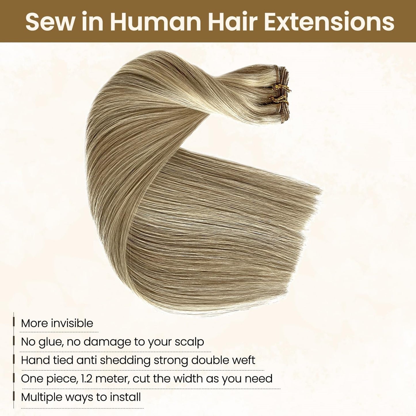 Sew in Hair Wefts Human Hair Extensions Balayage Blonde Highlights to Platinum Blonde Hand Tied Weft Hair Extensions Human Hair 14 Inch Double Weft Sew in Hair Extensions Real Human Hair Full Head