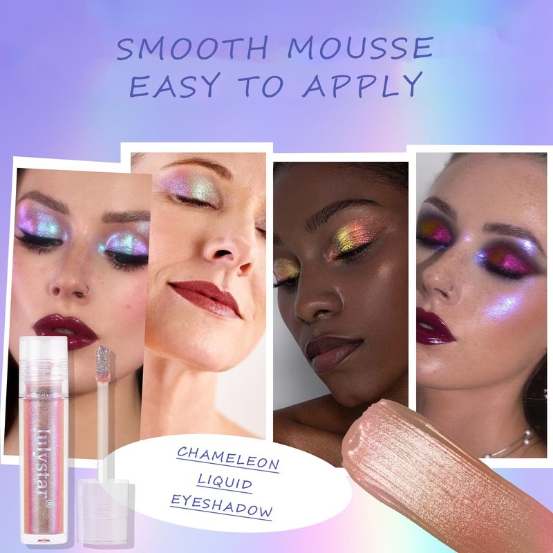 Liquid Glitter Eyeshadow,Vibrant Color Shifting Holographic Eyeshadow Long Lasting Liquid Eyeshadow Smooth and Creamy Glitter Eyeshadow Highly Pigment Iridescent Makeup 0.14 Fl Oz (01, 0.14)