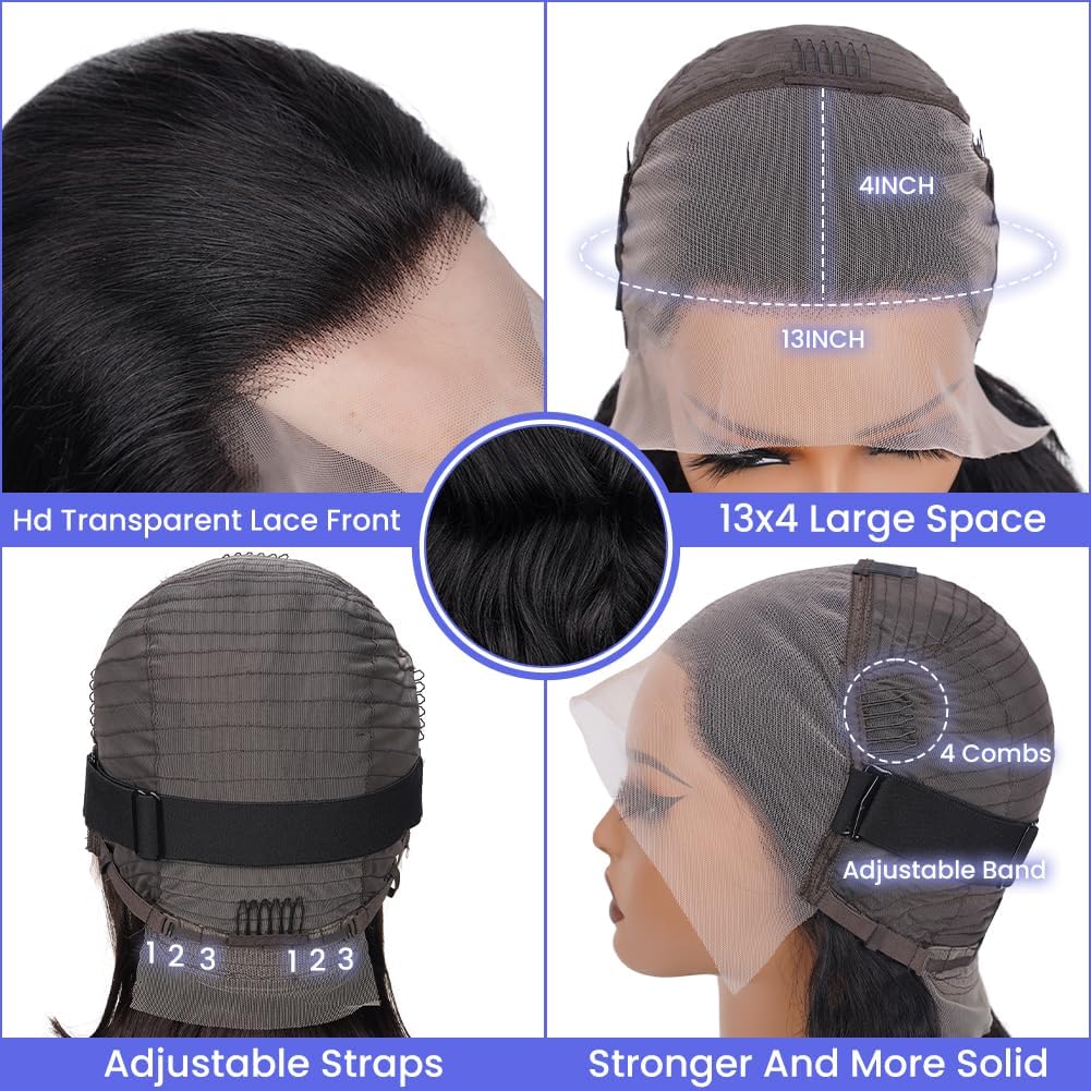 TONGMAY Bob Wig Human Hair 13x4 HD Transparent Lace Frontal Wigs for Women Glueless Short Straight Bob Lace Front Bob Wigs Pre Plucked with Baby Hair 180% Density Natural Black 10 Inch