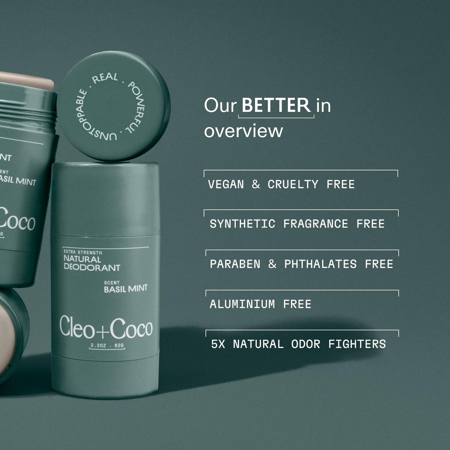 Cleo+Coco Extra Strength Deodorant Balm, Grapefruit Bergamot (2-Pack, 2.2 oz Each), Aluminum-Free Natural Deodorant with 5X Odor Fighters, Vegan, No Synthetic Fragrance