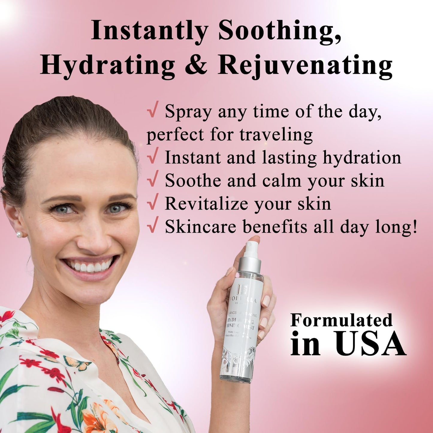 Organic Hydrating Toner for Face Anti-Aging - Rose Water, Witch Hazel & Aloe Vera Toning Facial Mist for Women. Natural Skin Moisturizing Rosewater Spray. Oil Free, Pure, Fresh & Pore Tight