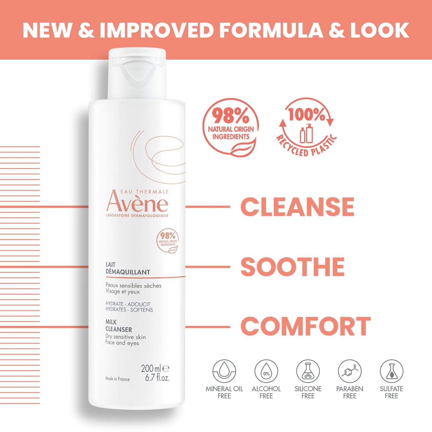 brand Avène Gentle Milk Moisturizing No Rinse Cleansing Lotion for Sensitive Skin, 6.7 Fl Oz (Pack of 1) (Packaging May Vary)