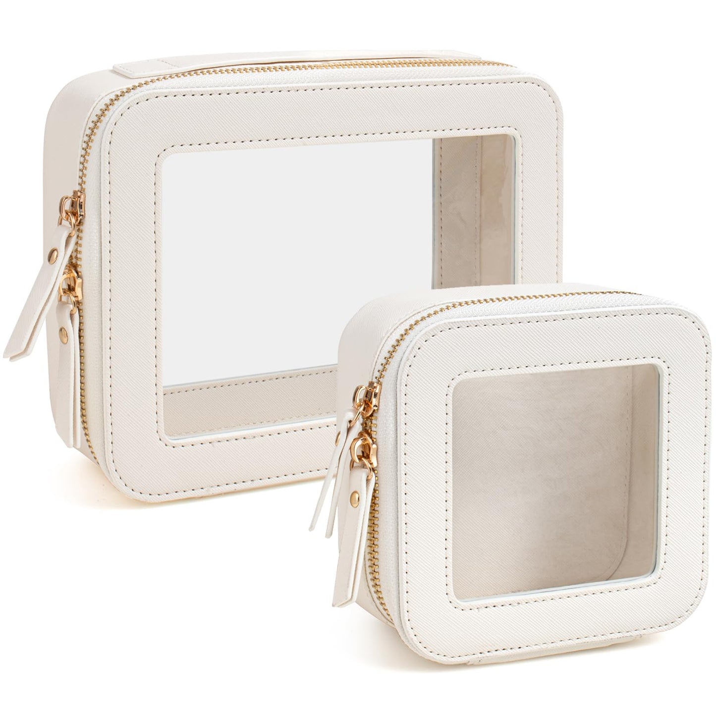 KOTORA Clear Makeup Bag Organizer Set,Portable Travel Toiletry Case for Women, Vegan Leather Cosmetic Pouch Car Bag for Essentials Car Accessories for Women Girls(White)