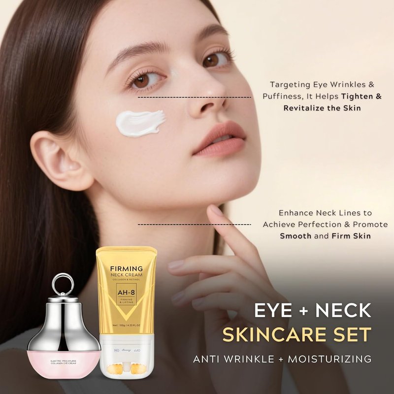 Firming Neck Cream & Electric Eye Massage Cream Bundle - Tightening & Revitalizing Skincare Set for Smooth Fine Lines | 2-Piece
