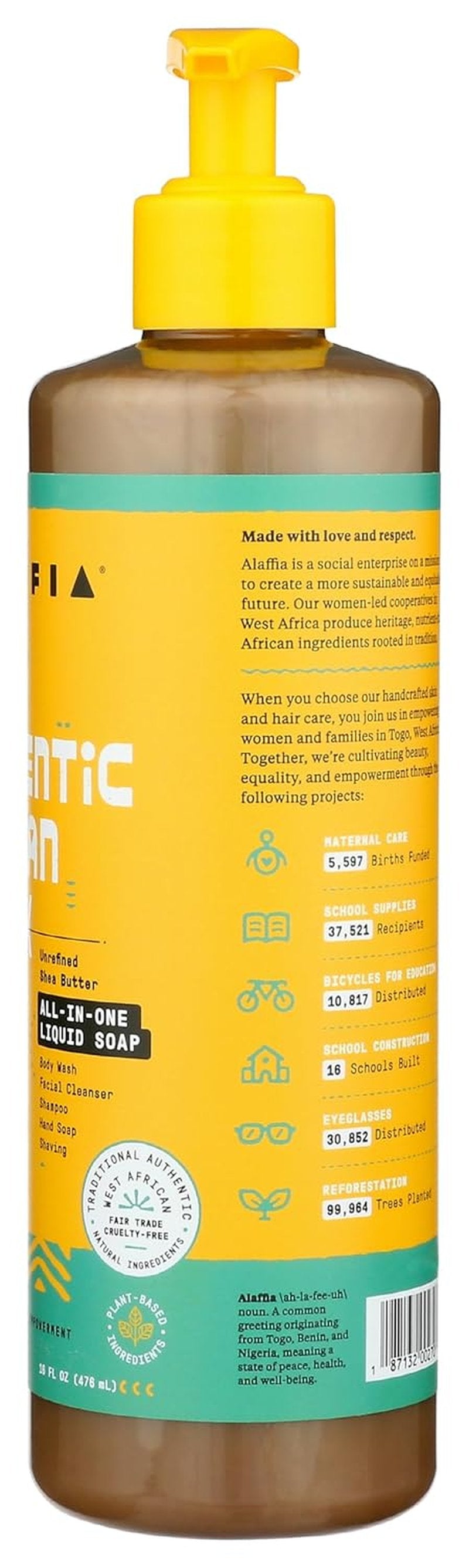Alaffia Authentic African Black Soap - All-in-One Body Wash & Shampoo | Peppermint, 16 Oz, Fair Trade