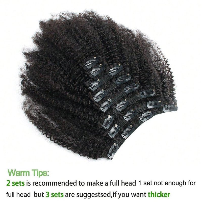 Afro Kinky Curly Clip Ins Human Hair Hair Extensions 8pcs 18 Clips Natural Black Color Brazilian Virgin Human Hair Invisible&Scalp-Friendly 4B 4C Kinky Curly Clip Ins Double Weft Seamless (18inch)