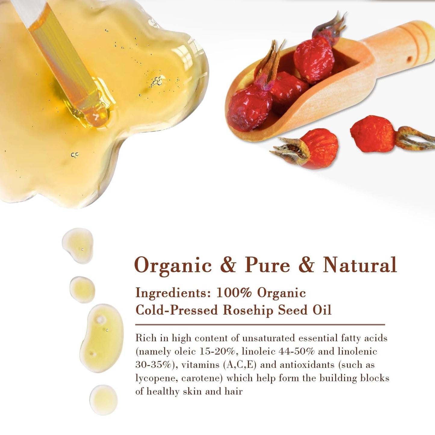 MMPANG Rosehip Oil for Face, Skin & Body, Organic USDA Certified, Cold Pressed, Extra Virgin, Hexane Free Pure Natural Rosehip Seed Oil for Anti-Aging,Skin & Hair Care (4.22 oz/125 ml)