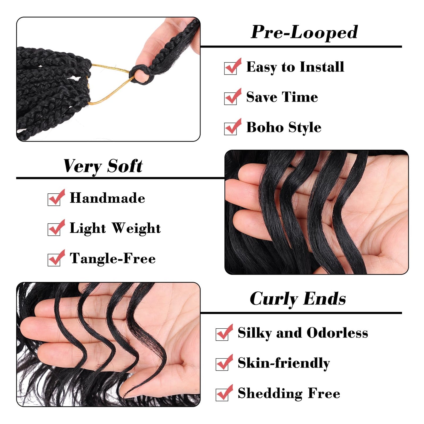 Leeven 14 Inch Pre Looped Ocean Wave Crochet Hair 8 Packs Black Short Curly Crochet Hair Boho Ocean Braids Pre Twisted Synthetic Deep Wavy Crochet Braids for Women