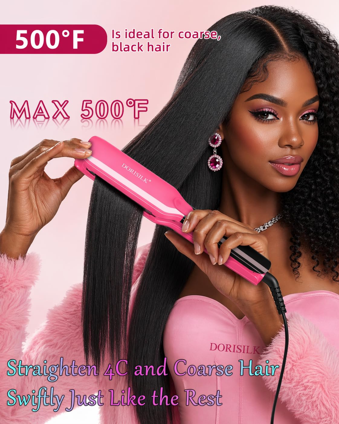 DORISILK 500 Degree High Temp Professional Hair Straightenr ， Ceramic Wide Flat Iron ，2 in 1 Hair Straightener and Curler，Plasma Flat Iron Hair Straightener Get Frizz-Free and Shiny (Purple)