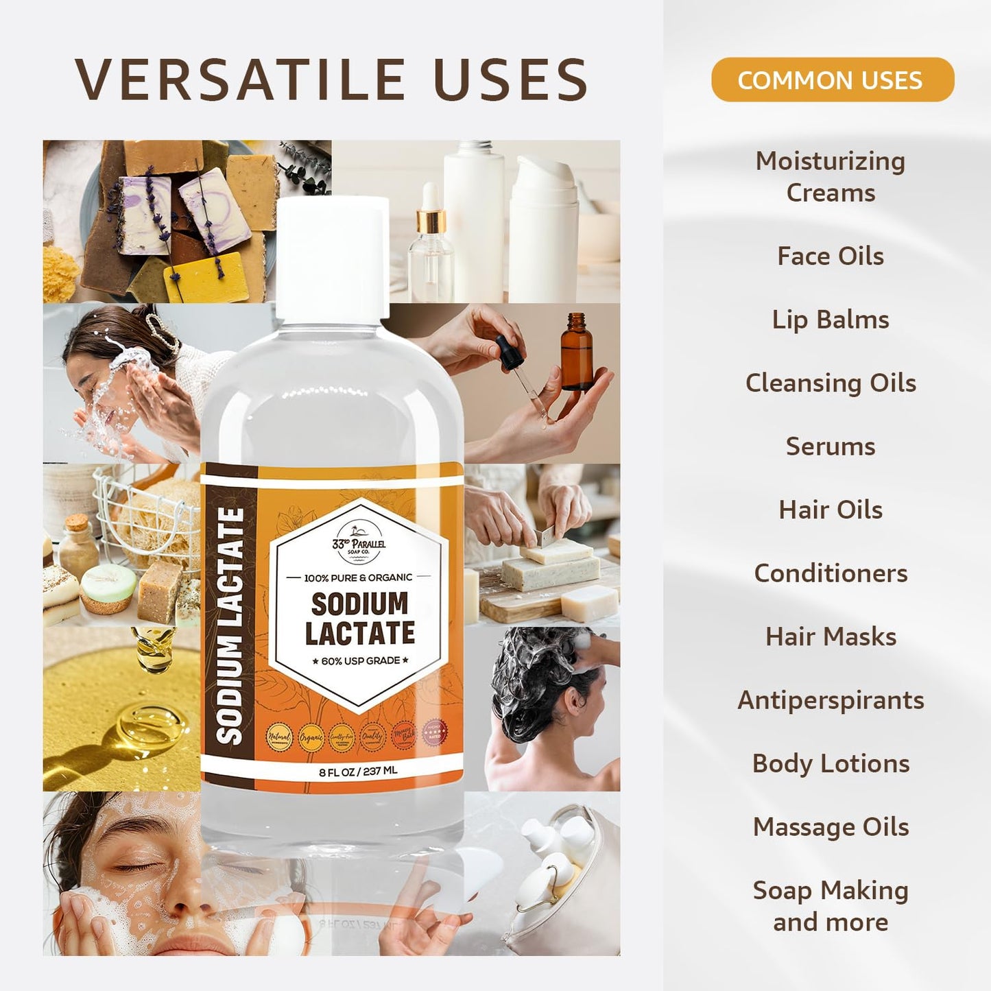 SODIUM LACTATE (32 oz) for Soap Making & Lotions, Premium Sodium Lactate Liquid, 60% Concentration, Cosmetic Grade, Moisturize Anti-Aging, Makes Soap Harder | 32 FL OZ