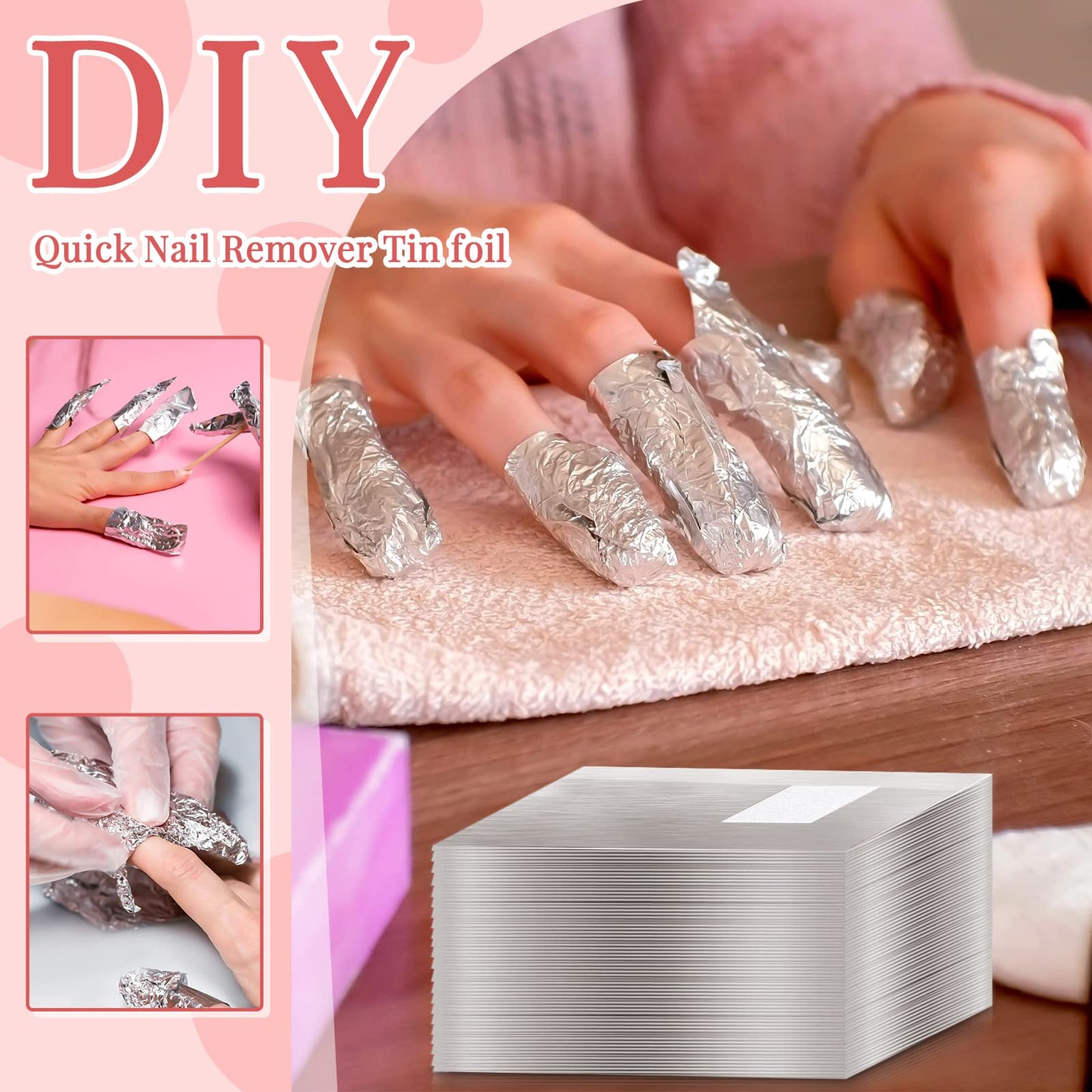 Demissle 1000 Pcs Gel Nail Polish Remover Foil Wraps Bulk Nail Soak off Foil Wraps Gel Finger Polish Remover with Pre-Attached Lint Pad, Silver