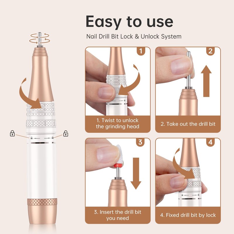 CHRISTINE SHELLY Rechargeable 40000RPM Nail Drill Sparkling Portable Professional Electric Nail File with 12 Drill Bits for Manicure Salon & Home, Glitter (AB Diamond)