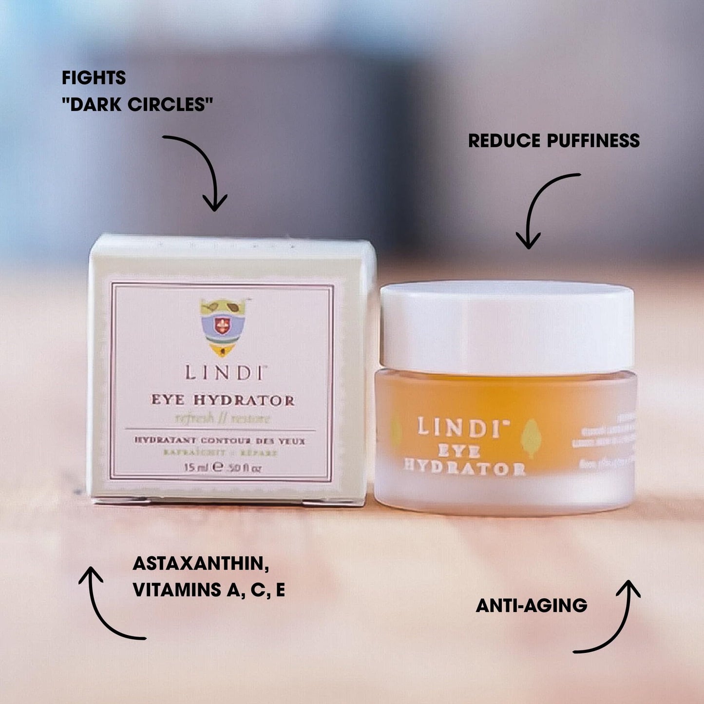 Lindi Skin Eye Hydrator - Reduces Dark Circles, Puffiness, and Hydrates Skin - Remove Signs of Tiredness & Stress From Your Eyes - Dermatologist Tested Skin Care for Sensitive Skin (0.5 fl oz)