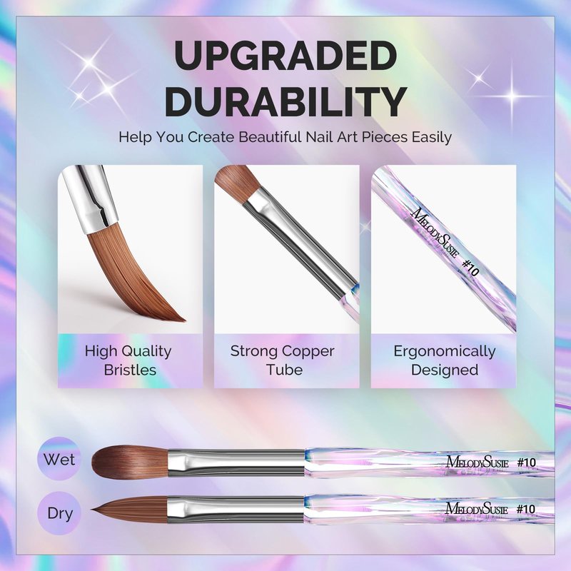 MelodySusie 4Pcs Acrylic Nail Brush Set, Size 8/10/12/14/ Professional Nail Brushes for Acrylic Application Acrylic Powder Nail Extension and 3D Nail Carving for DIY Home Salon Nail Art Manicure Tool