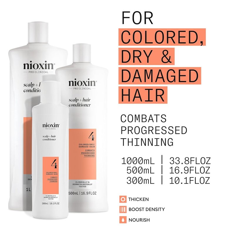 Nioxin System 4 Conditioner - Scalp & Hair Thickening for Colored, Dry, Damaged Hair | Nourishes & Boosts Density with Niacinamide & Biotin