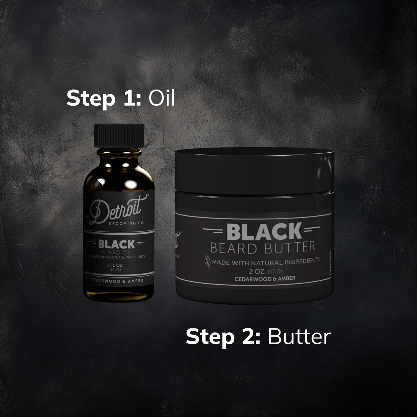 Detroit Grooming Co. Beard Oil & Beard Butter Bundle – Black (Cedarwood & Amber Scent) – Beard Hydration Set with Vitamin E & Sunflower Oil