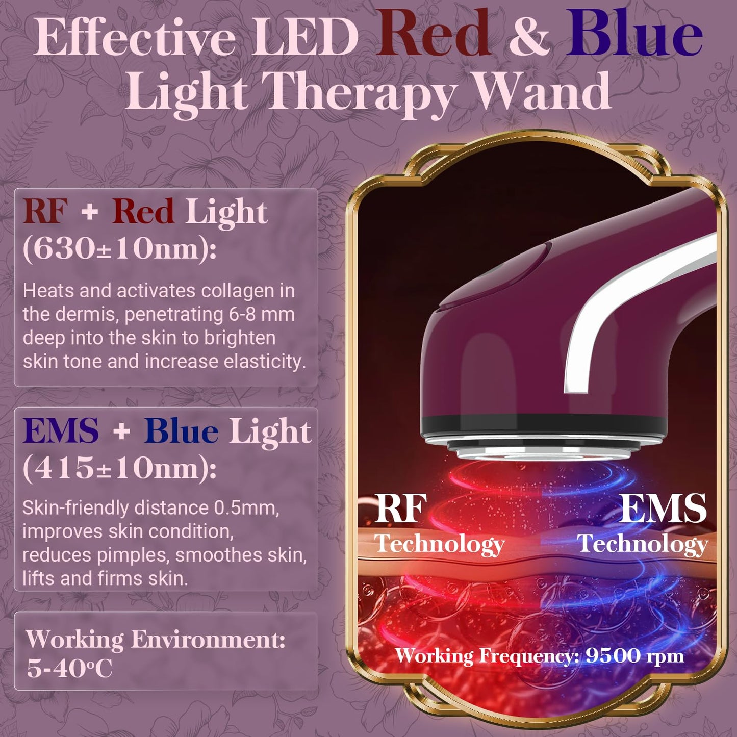 Smart Photon Micro-Current LED Light Therapy Wand - Red & Blue Facial Device for Anti-Aging & Skin Rejuvenation