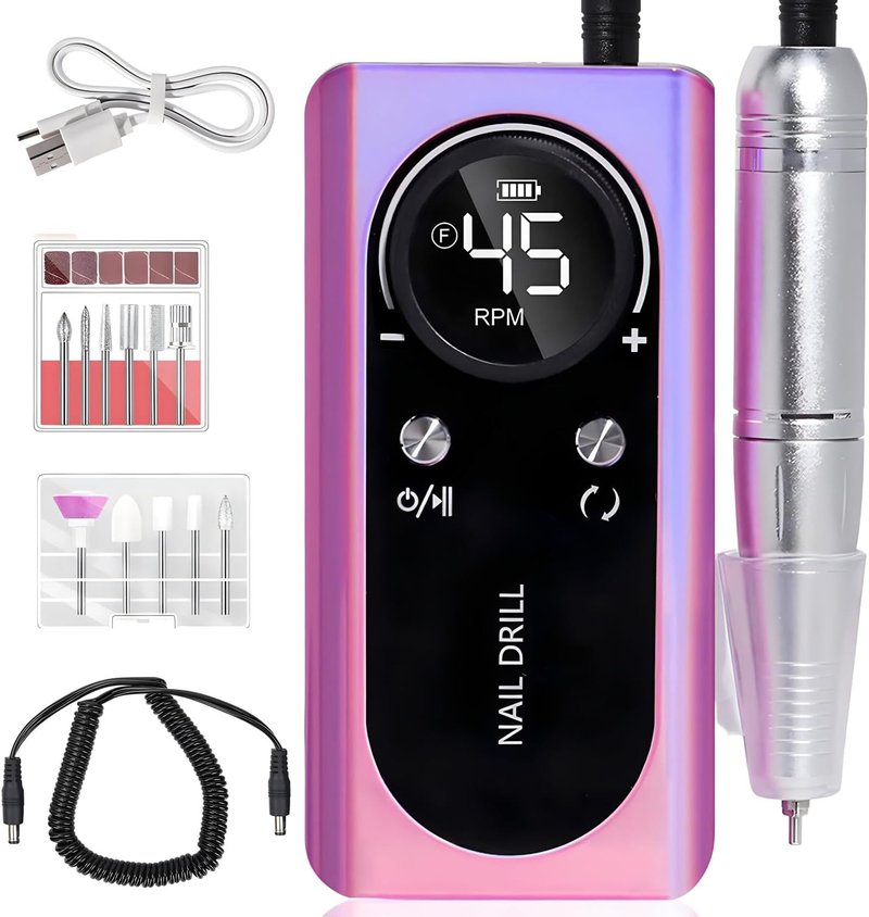 Electric Nail Drill Machine - 45000RPM Rechargeable Portable File with Smart LCD Screen for Gel Manicure & Pedicure | DIY Kit