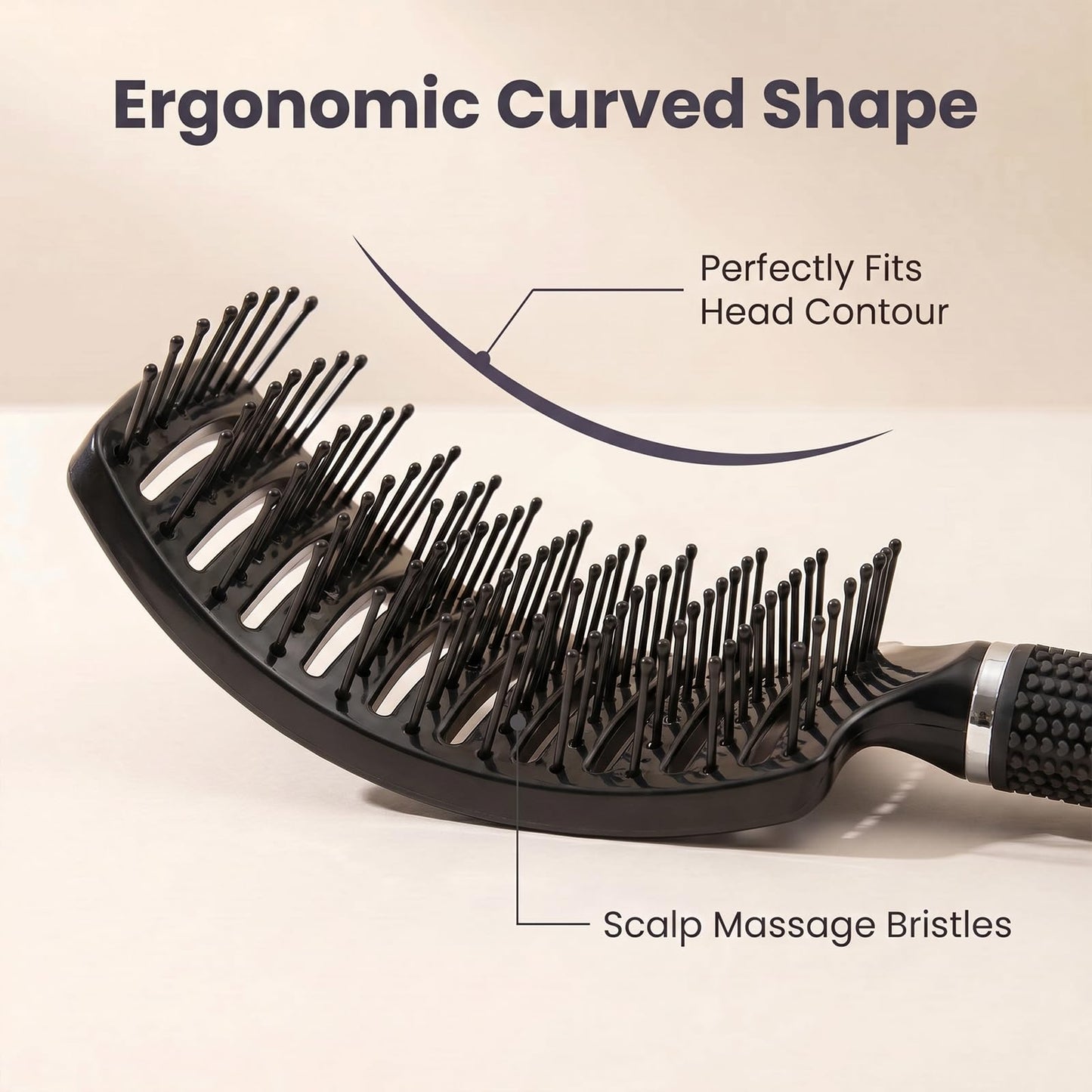 FIXBODY Detangling Vented Curved Hair Brush for Women Men Kids Wet Dry Use (Black-Nylon)