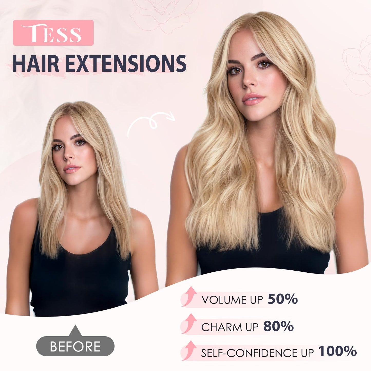 TESS 3 PCS Hair Extensions Clip ins Real Human Hair Straight Hair Extension for Women Soft Lace Wefts Invisible Clip in 16 Inches Camel Mixed Light Gold