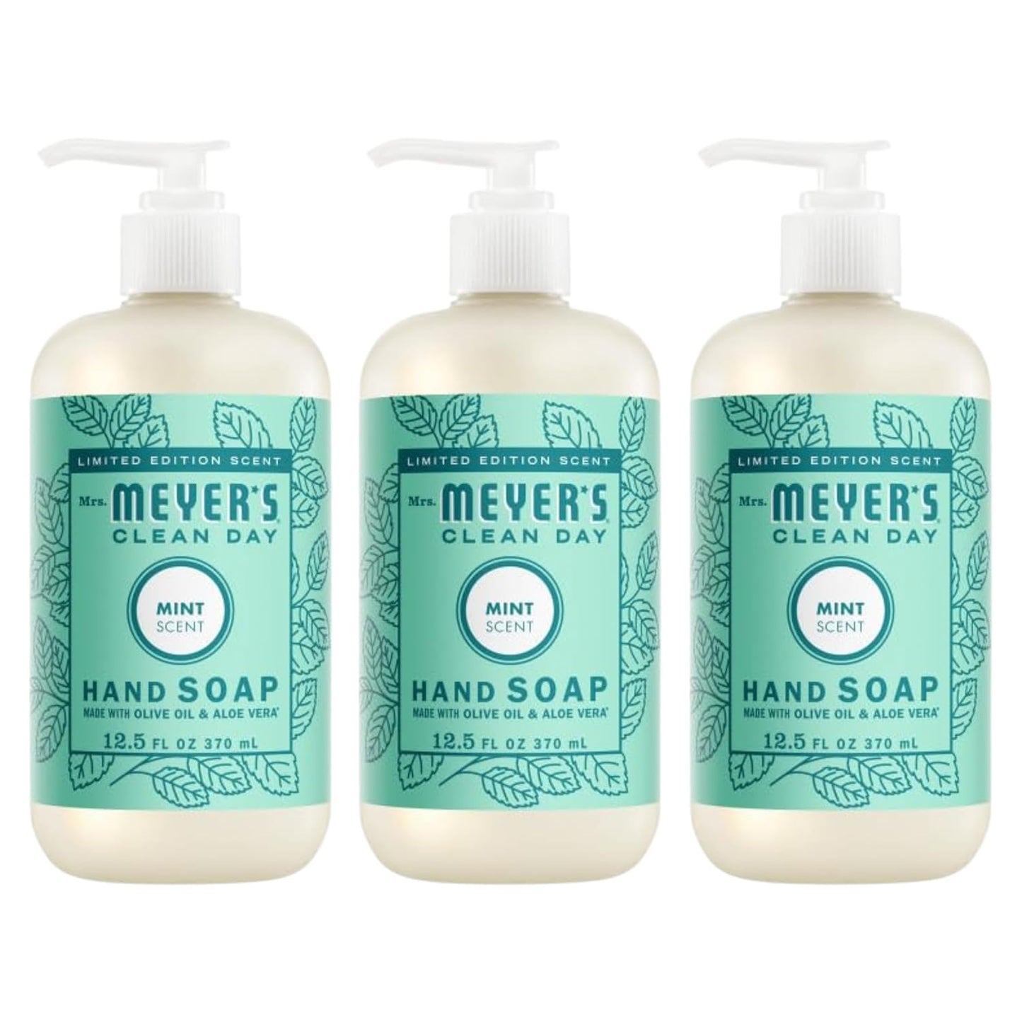 Mrs. Meyer's Clean Day Liquid Hand Soap - Mint Scent | 12.5 Fl Oz (Pack of 3)