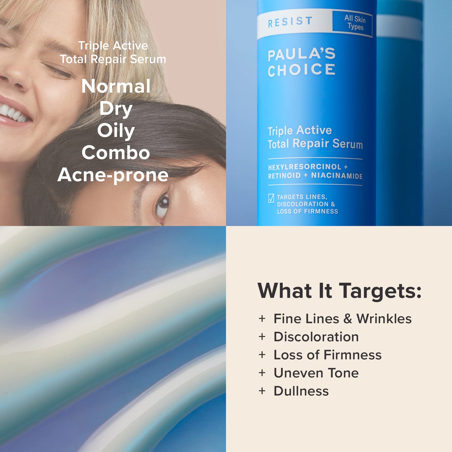 Paula’s Choice RESIST Triple Active Total Repair Serum, 3-in-1 Serum for Wrinkles, Dark Spots & Loss of Firmness with Niacinamide & Retinoid, Fragrance-Free, 1 Fl Oz