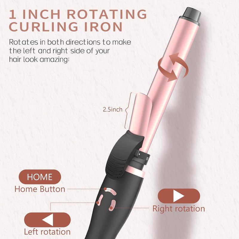 Automatic Curling Wand - 1 Inch Rotating Curling Iron for Long Hair | Fast Heating, Dual Voltage, 12 Temp Settings