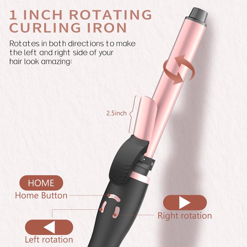 Rotating Curling Iron 1 Inch, Automatic Curling Wand with 12 Temperature & Memory Mode Perfect for Beach Waves, Fast Self Curling Wand, Suit for Medium or Long Hair