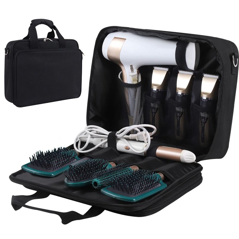 Barber Hairdryer Carrying Case - Hairstylist Travel Bag with Storage for Blow Dryer & Salon Equipment