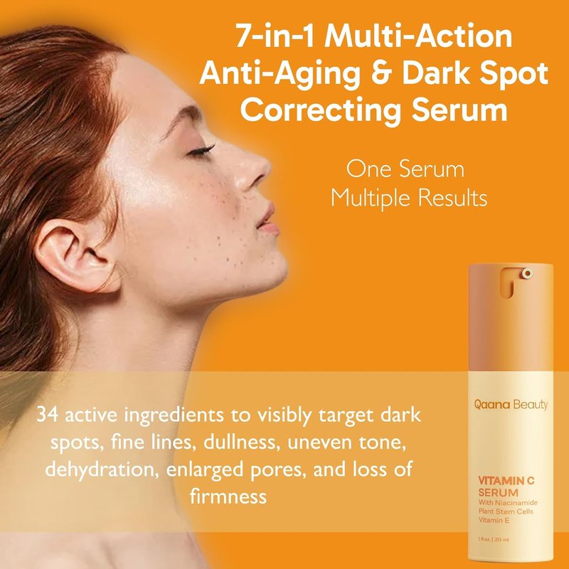 Super Vitamin C Face Serum - 7-in-One Anti-Aging Formula with Hyaluronic Acid & Caffeine | 1 fl oz for Mature Skin