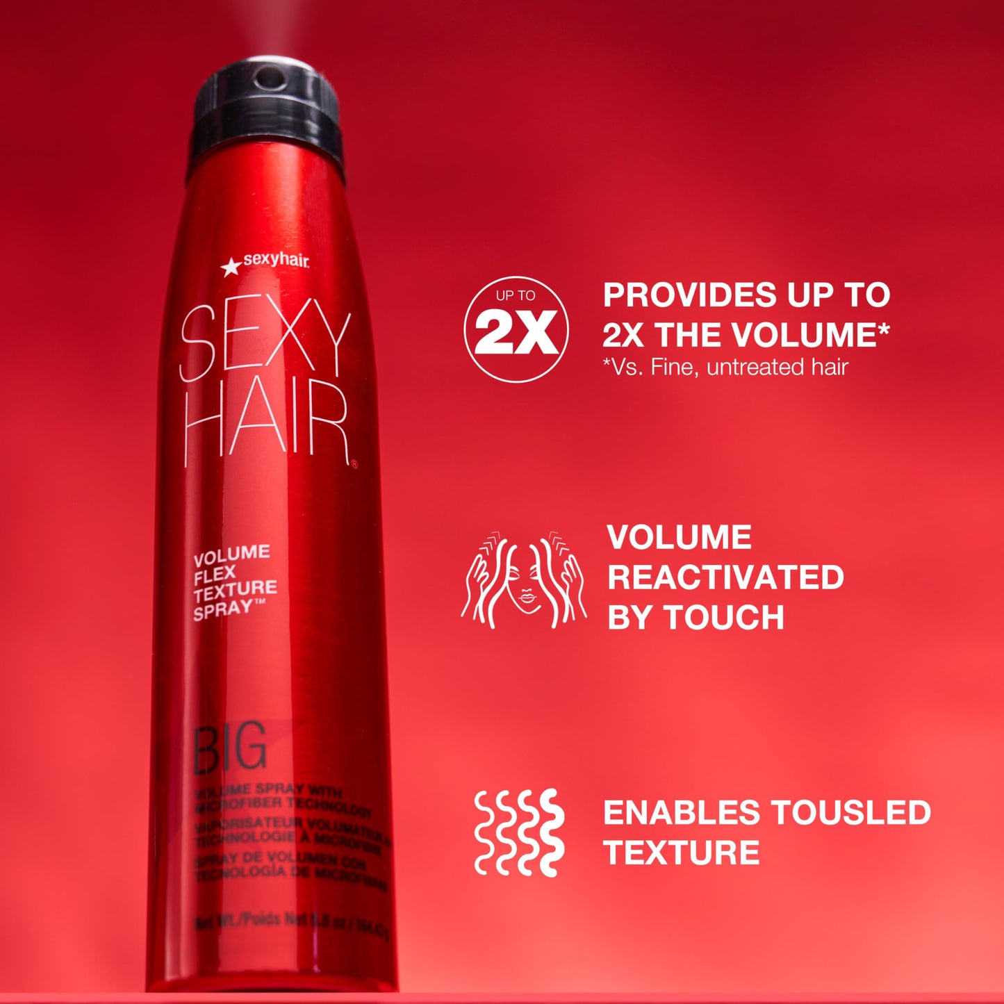 SexyHair Big Volume Flex Texture Spray with Microfiber Technology | Builds Flexible Fullness | Provides Volume Up to 2x
