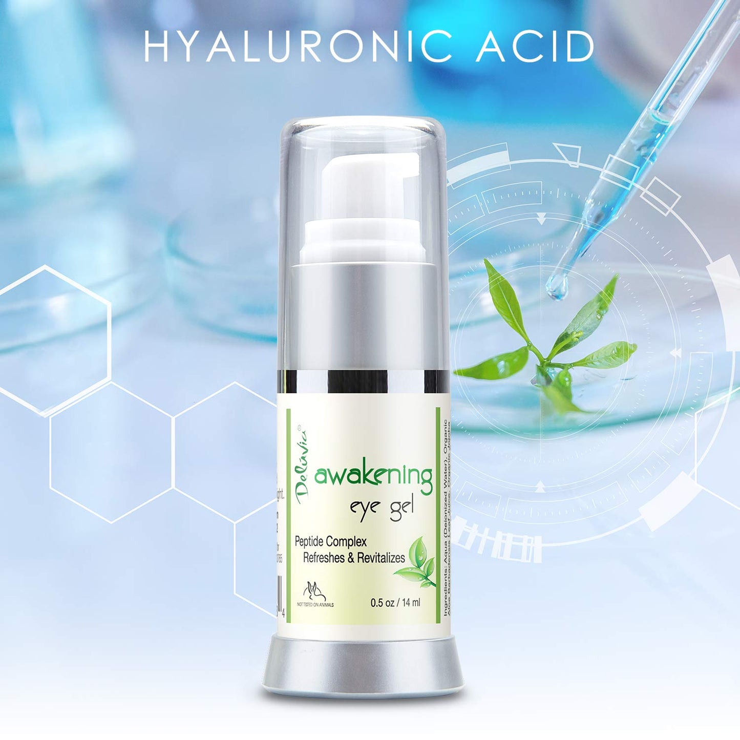 Deluvia Daily Under Eye Gel - Reduces the Appearance of Puffiness, Wrinkles, Fine Lines, Bags, Dry, Crepe Skin - Organic Aloe, Vitamin E, Hyaluronic Acid - Firming Moisturizing..