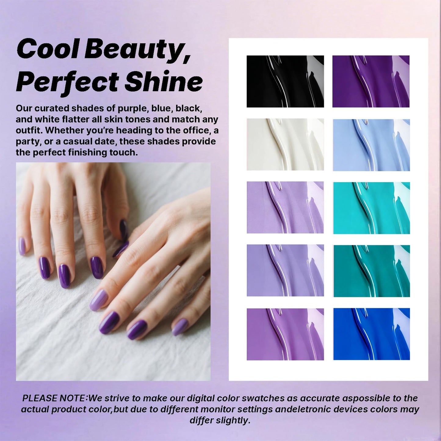 JR 10pcs 12ml Gel Nail Polish Set Blue Purple Gel Polish Set Semi Cured Long Lasting Vegan Chip-Resistant Soak off Nail Polish Gel Purple Gel Polish Gifts for Women F