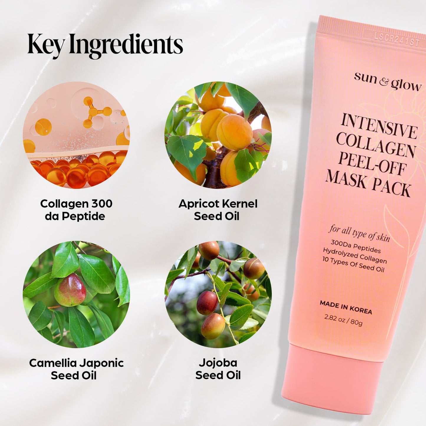 Intensive Collagen Peel-Off Mask Pack - Hydrolyzed 300da Peptides & 10 Seed Oils | Korean Skincare (2.82oz)