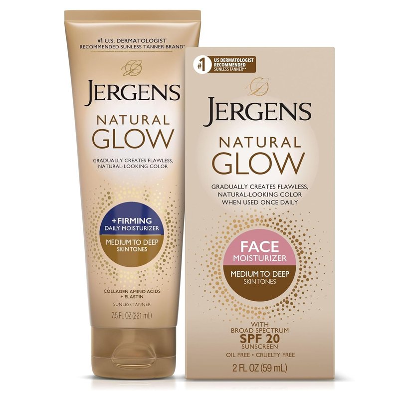 Jergens Natural Gradual Glow Daily Moisturizer Bundle - Firming & SPF 20 Face Cream | 7.5 oz & 2 oz, Medium to Tan