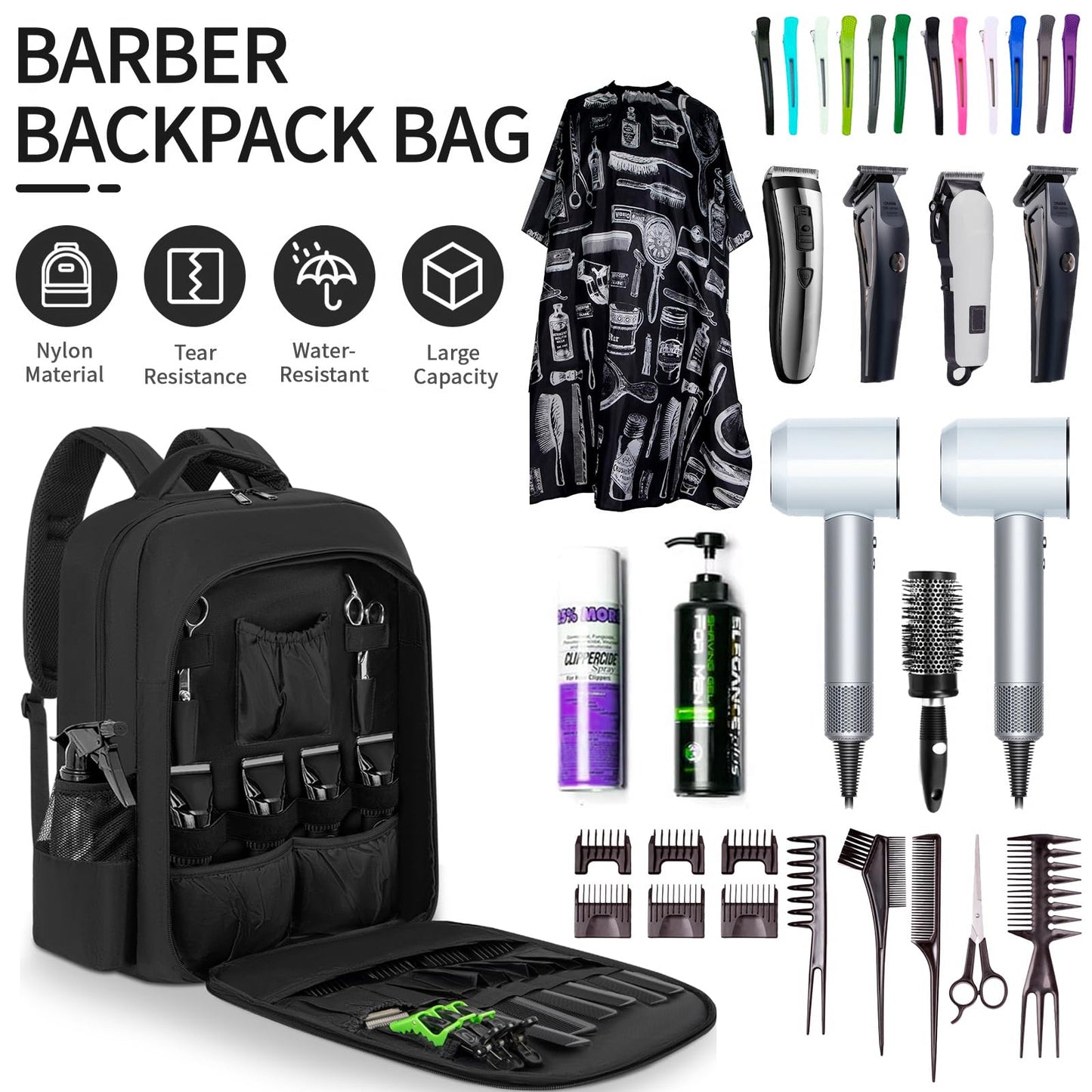 TORIBIO Barber Supplies Bag Backpack for Clippers and Supplies,Portable Barber Clipper Bags for Men,Large Hairstylist Travel Bag for Barber Tools