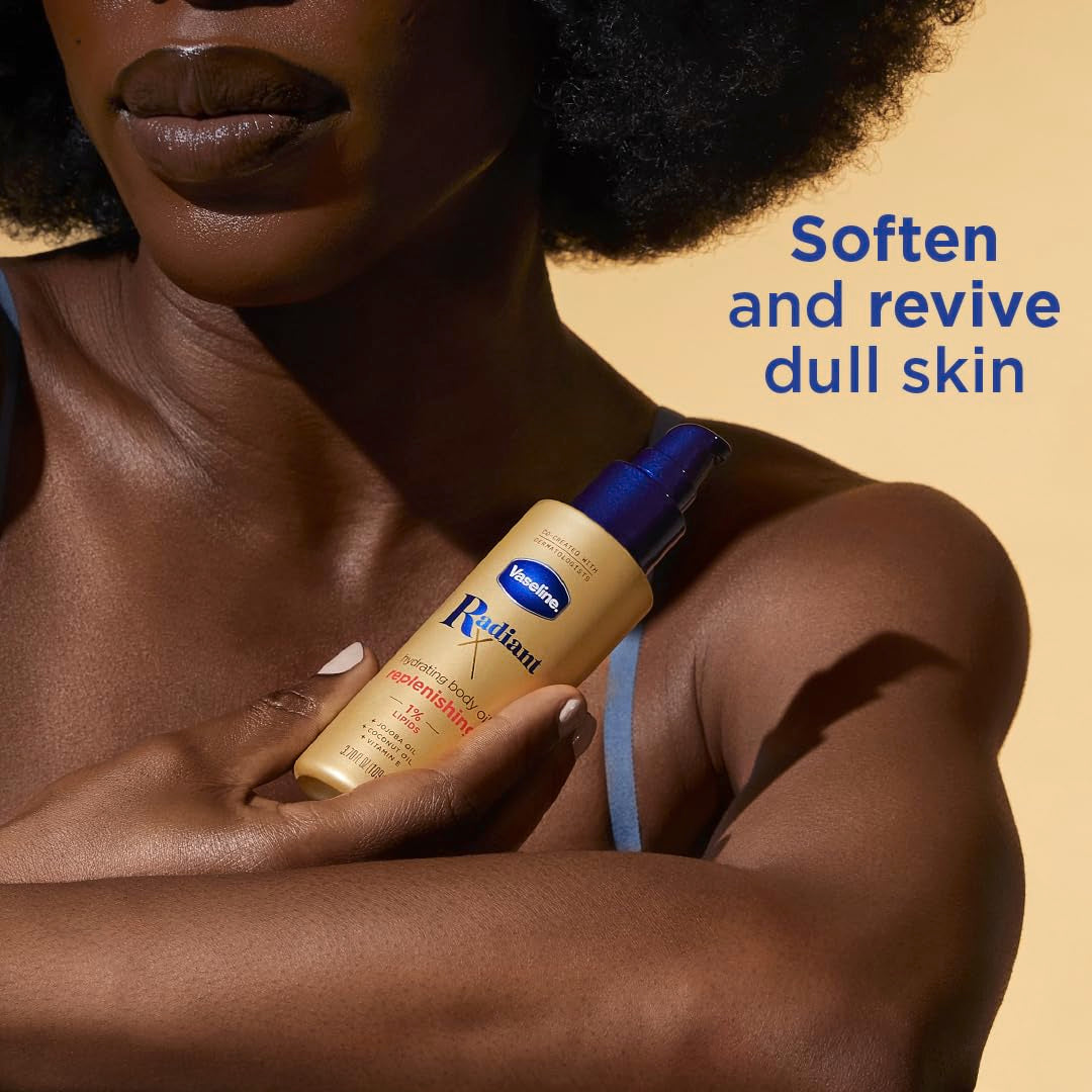 Vaseline Radiant X Deep Nourishment Body Cream 100% Pure Shea Butter, Coconut Oil, Vitamin C, & Peptides 10 oz & Radiant X Replenishing and Hydrating Body Oil with 1% Lipids, Jojoba Oil, Coconut Oil