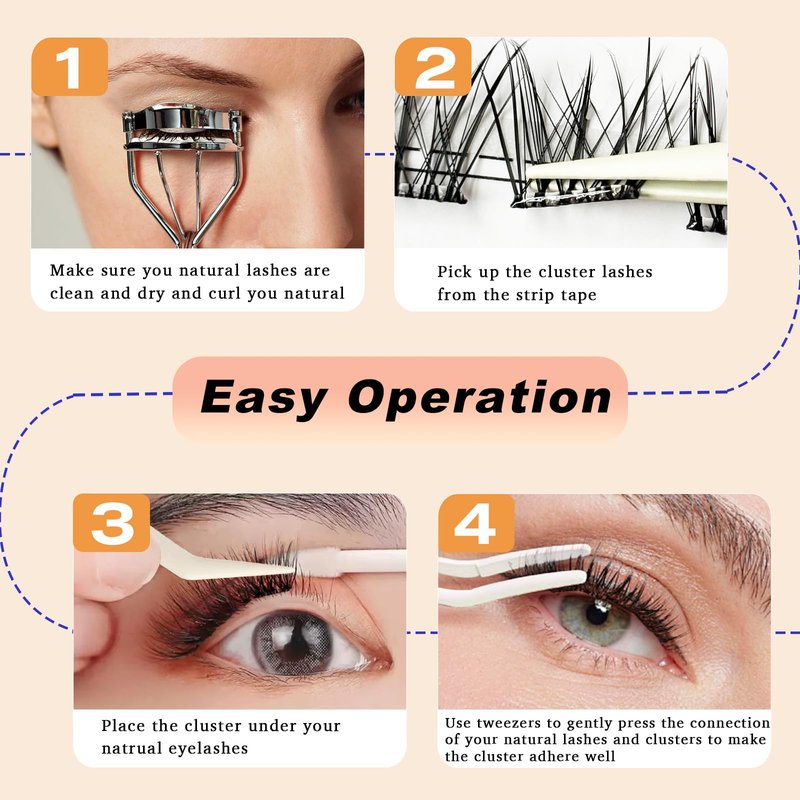 Travish D Curl Self Adhesive Lash Clusters 48Pcs 10-14mm, Natural Wispy Volume Press On Lashes No Glue DIY Eyelash Extensions with Tweezers