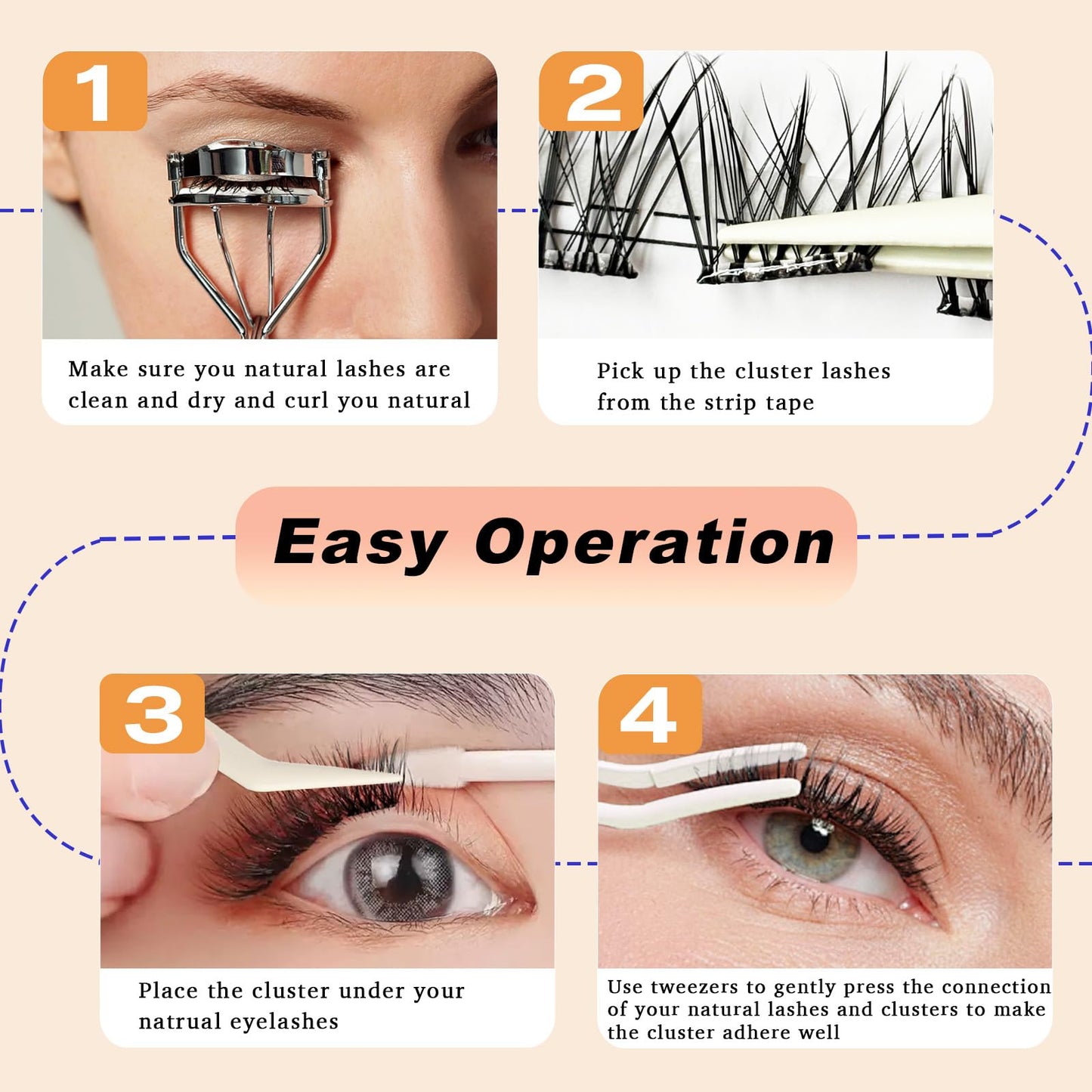 Travish D Curl Self Adhesive Lash Clusters 48Pcs 10-14mm, Natural Wispy Volume Press On Lashes No Glue DIY Eyelash Extensions with Tweezers