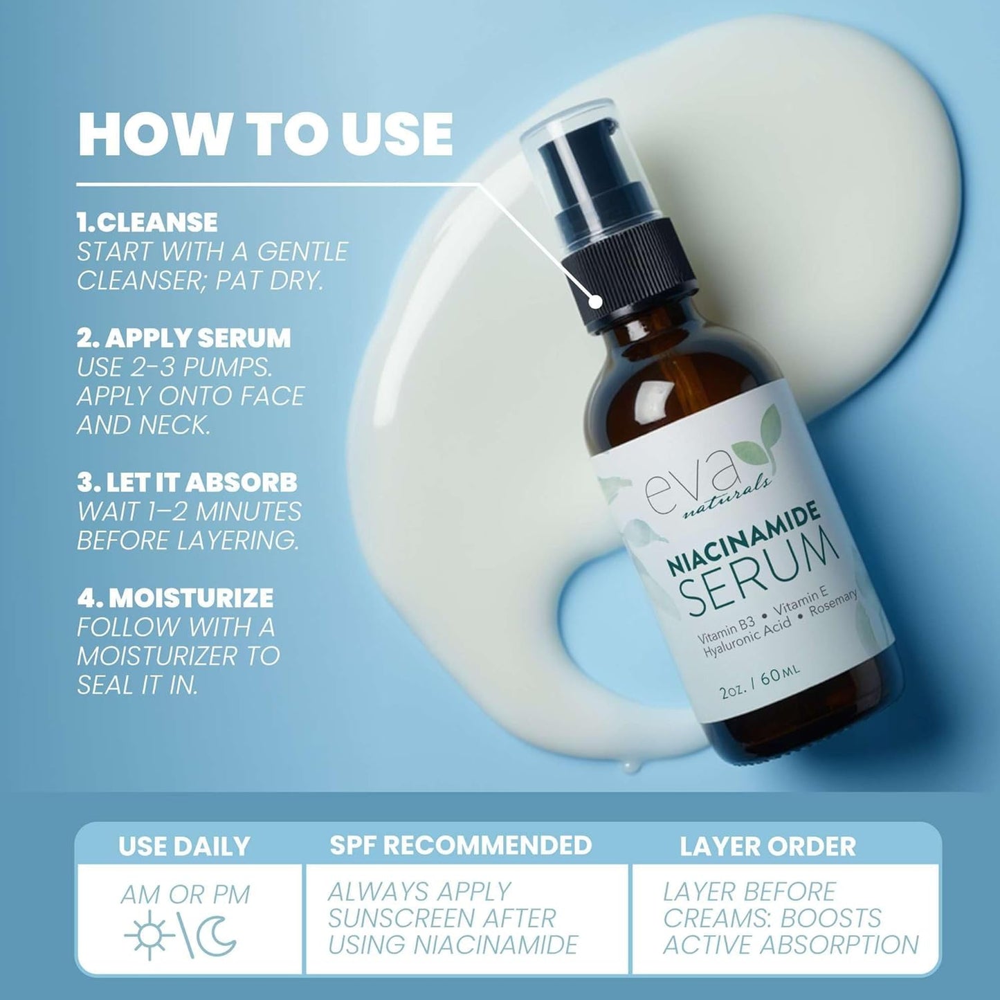 Niacinamide 5% Serum for Face - B3 Pore Minimizer & Acne Treatment with Hyaluronic Acid | 2oz Hydrating Formula