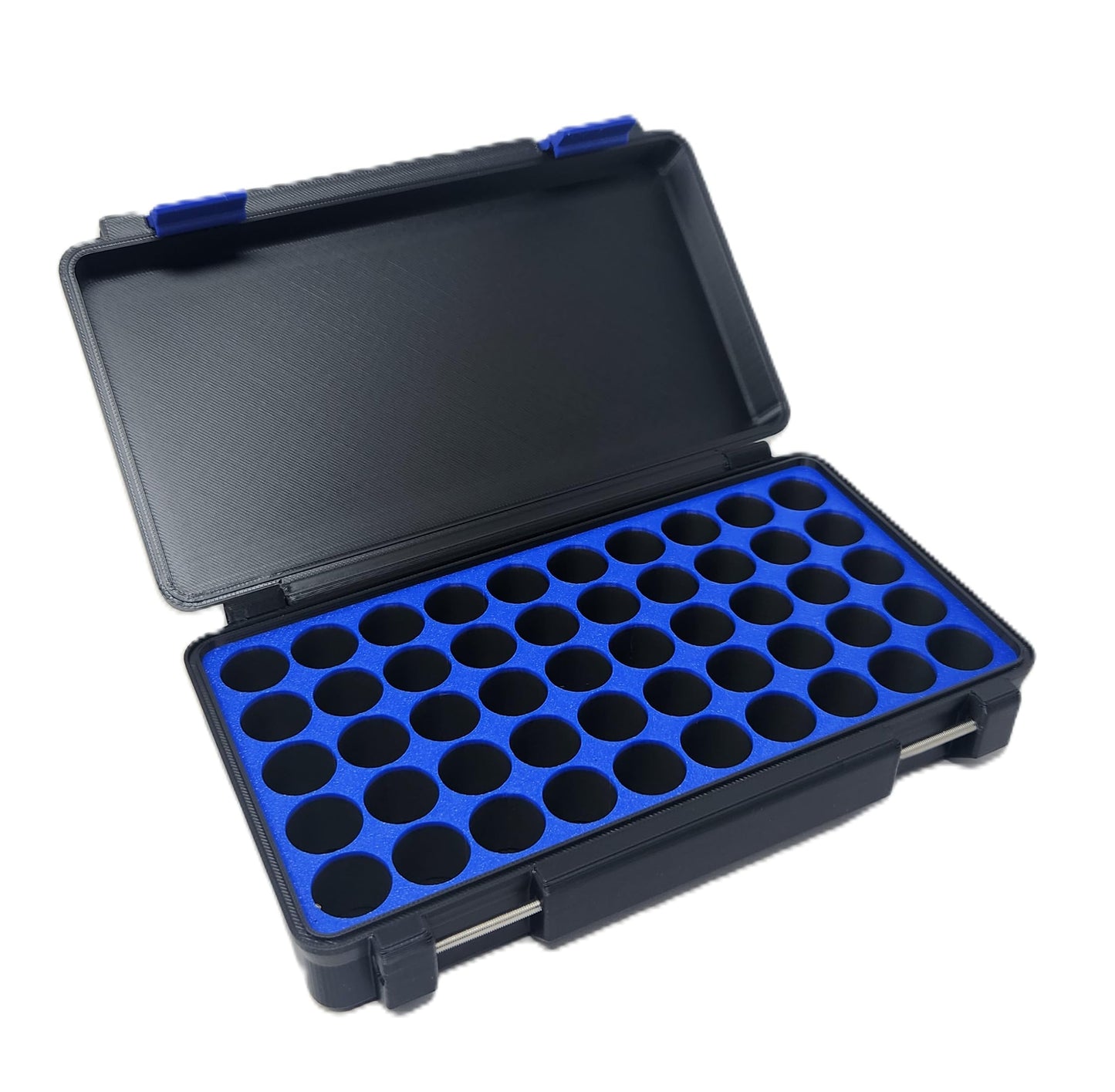3D Printed - 3ml Vial Storage Case - Freezer Safe Hard Shell Peptide Case for Home, Fridge, Travel (Black/Blue, 50 3ml Vials)