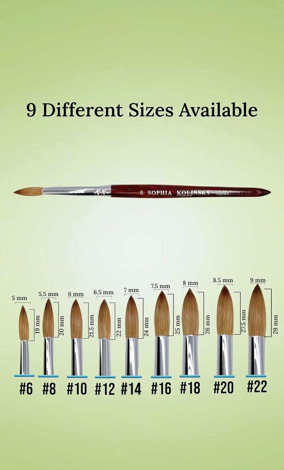 Kolinsky Acrylic Nail Brush - Round Shape with Redwood Handle | Size #6 to #22 (Choose Size #14)