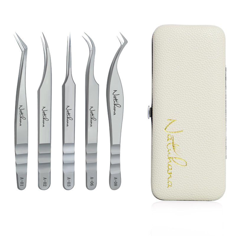 Natuhana High Precision Lash Tweezers for Individual and Volume Eyelash Extensions Premium Stainless Steel Curved Fiber Tip Professional Isolation Tweezer
