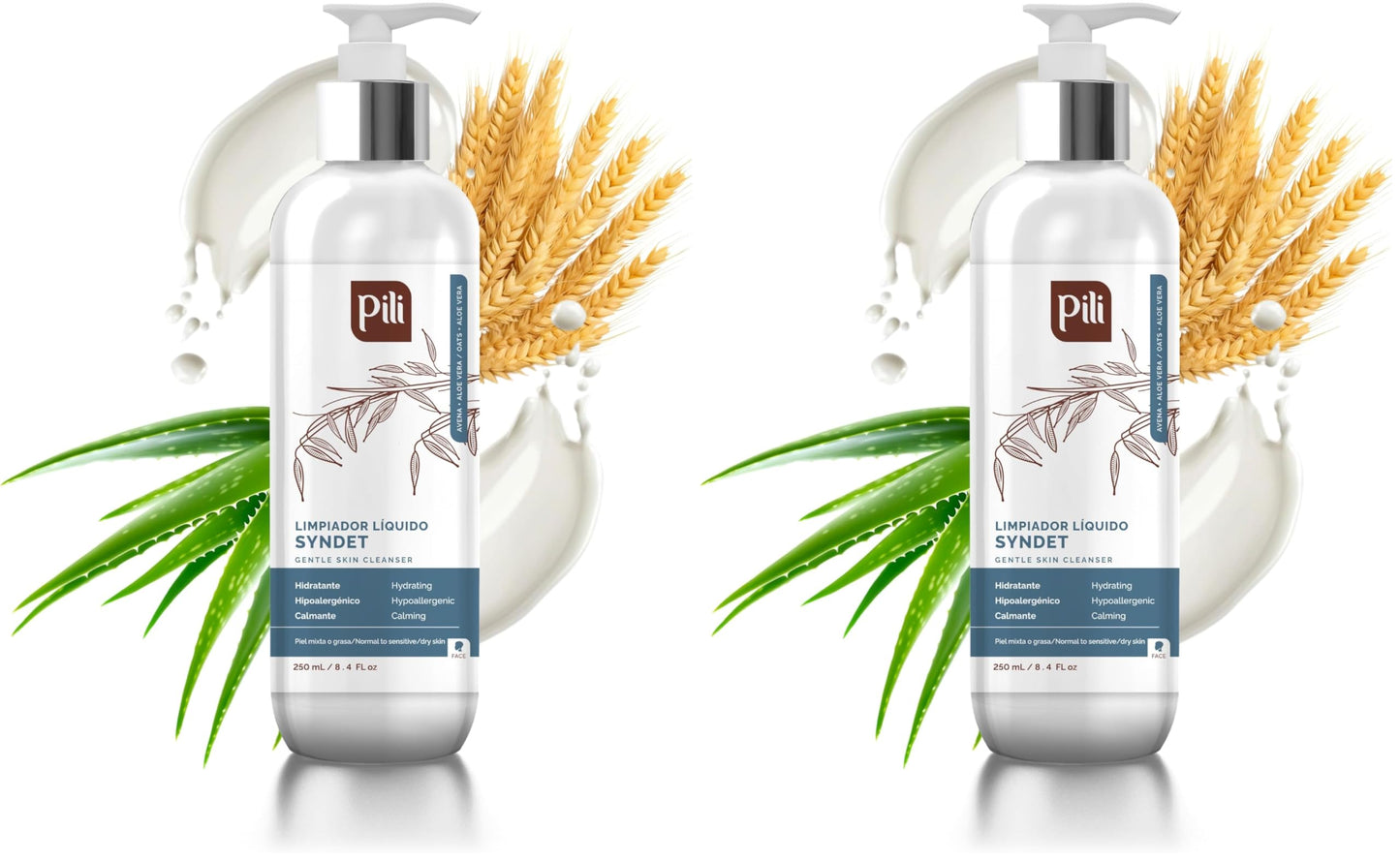 Pili Natural Syndet - Gentle Skin Cleanser with Oatmeal and Aloe Vera - Hypoallergenic cleanser for sensitive skin - 8.4 Fl.oz (Pack of 2)