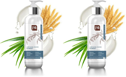 Pili Natural Syndet - Gentle Skin Cleanser with Oatmeal and Aloe Vera - Hypoallergenic cleanser for sensitive skin - 8.4 Fl.oz (Pack of 2)